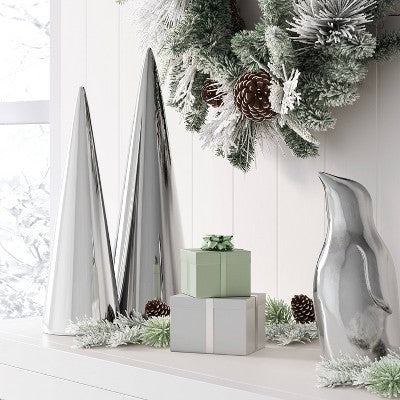 14" Plated Ceramic Cone Christmas Tree Sculpture - Wondershop Silver