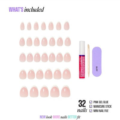 Kiss Core French Tip Press-On Fake Nails Short Almond - Passionate - 35ct