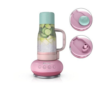 NinjaBlendBoss Tumbler Blender with 26oz Travel Tumbler, Detachable Straw & Chug Spout Lid Pink Peppercorn