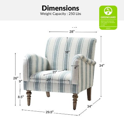 Fabio Modern Amchair Stripe with Wooden Leg | Karat Home-BLUE (LOCAL PICKUP ONLY)