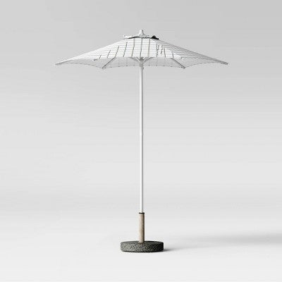 6' Round Grid Monochrome Outdoor Patio Market Umbrellas White with White Pole - Room Essentials (LOCAL PICKUP ONLY)
