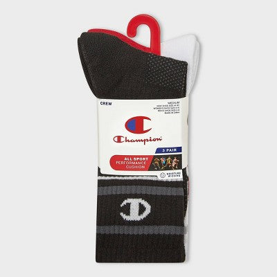 Champion All Sport Performance Crew Socks 3pk - Black/White/Red L