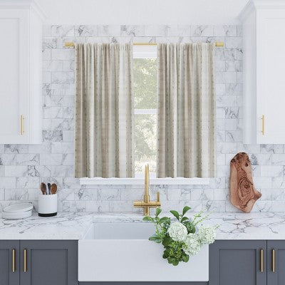 2pc 52"x24" Archaeo Slub Textured Striped Cotton Cafe Curtain Tier Pair Linen/White: Kitchen Window Tier Curtains