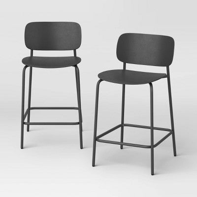 2pk 24" Molded Plastic with Metal Base Counter Height Barstool Black - Room Essentials (LOCAL PICKUP ONLY)