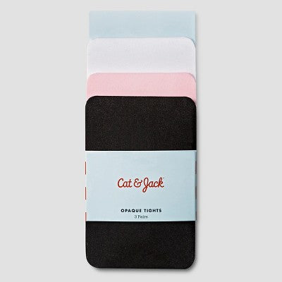 Baby Girls' 3pk Solid Opaque Tights - Cat & Jack Black/White/Pink 12-24M