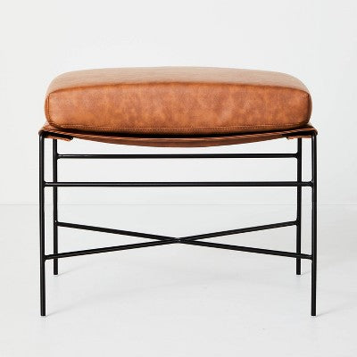 Faux Leather & Metal Ottoman - Black/Brown - Hearth & Hand with Magnolia (LOCAL PICKUP ONLY)