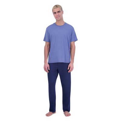 Hanes Originals Men's 2pc Luxe Sleep Pajama Set - Heathered Blue/Peacoat M