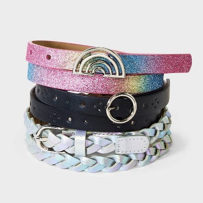 Girls' 3pk Rainbow Belt Set - Cat & Jack S: Adjustable Skinny Belts with Buckle Closure, Kids Apparel Accessories