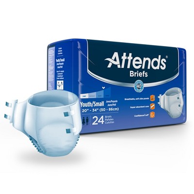 Attends Youth Incontinence Brief S Heavy Absorbency Breathable, DD10, 27, 24 Ct
