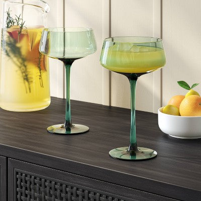 9.8oz Cocktail Coupe Glass Teal - Threshold: Lead-Free Martini Drinkware, Dishwasher-Safe, Recycled Content
