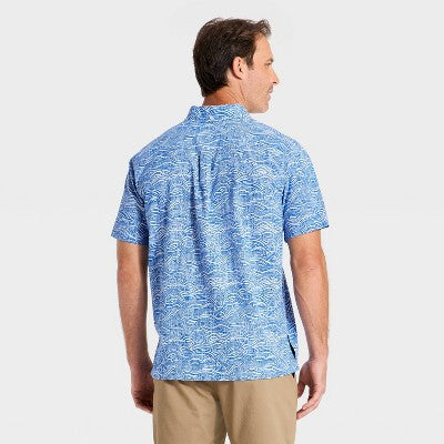 Men's Short Sleeve Waves Button-Down Shirt  XXL