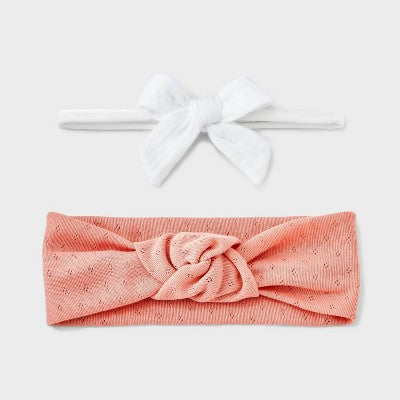 Baby Girls' 2pk Knit Gauze Headwrap - Cloud Island Pink 0-12M