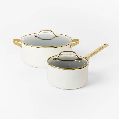 7pc Nonstick Ceramic Coated Aluminum Cookware Set with Champagne Handles Cream - Figmint (LOCAL PICKUP ONLY)