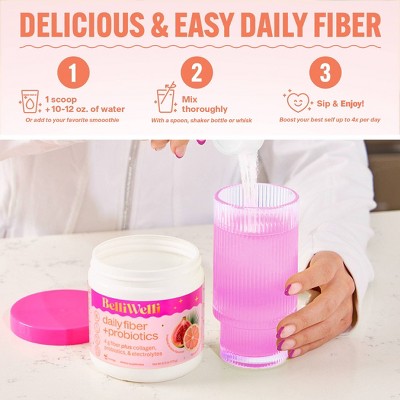 BelliWelli Daily Fiber Supplement + Probiotics, Electrolytes, Collagen, Powder - Tropical Breeze - 16 servings