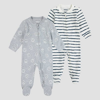 Huggies Baby 2pk Happy Face Organic Sleep N' Play Gray/Blue 3M