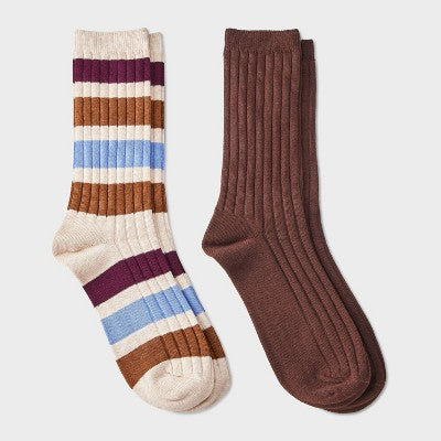 Men's Hybrid Dress Socks 2pk - Goodfellow & Co Cream/Brown 6-12