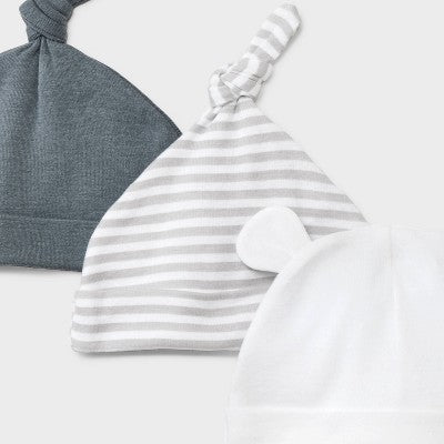 Baby 3pk Cotton Hats - Cloud Island Gray Newborn