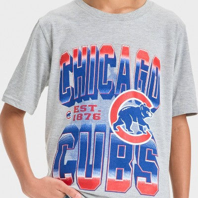 Boys' 4th of July MLB Chicago Cubs Short Sleeve Graphic T-Shirt - Gray M: Cotton, Crew Neck, Team Logo, Medium