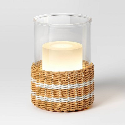 8.5"x6.3" Pillar Glass and Rattan Lantern Candle Holders Brown - Threshold designed with Studio McGee