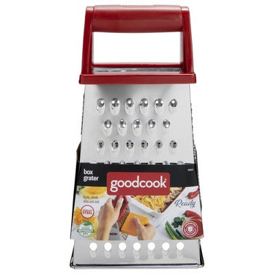 GoodCook Ready Box Grater: Stainless Steel Handheld Cheese & Vegetable Grater, Red, 8.5" Height, Hand Wash