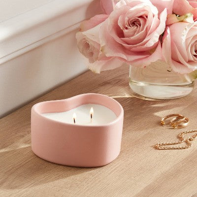 2-Wick 8oz Ceramic Heart Shaped Candle Casual Pink - Threshold
