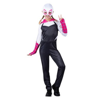 Kids' Marvel Ghost-Spider Gwen Halloween Costume Jumpsuit with Mask: SIZE S