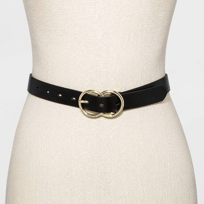 Women's Double Buckle Belt - A New Day Black XL