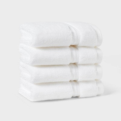 4pk Spa Plush Washcloth Set White - Threshold