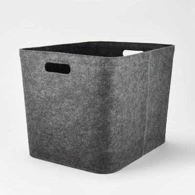 14"x15" Large Felt Basket with Stitching Charcoal - Brightroom: Modern Storage Bin with Cut-Out Handles