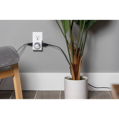 GE Indoor Mechanical Timer 24hr 2-Polarized Outlet Big Button White: Push Button, No Assembly, 1-Year Warranty, PET Material
