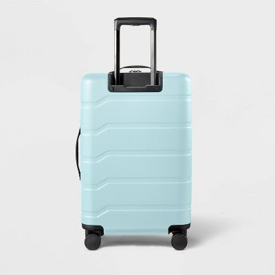 Hardside Medium Checked Spinner Wheels Suitcase Muddy Aqua Blue - Open Story (LOCAL PICKUP ONLY)