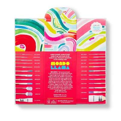 24pc Artist Paintbrush Set - Mondo Llama: Nylon & Wood, All Paint Types, Angle, Fan, Round, Filbert Brushes