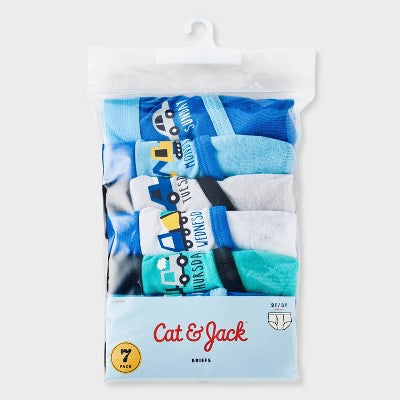Toddler Boys' 7pk Briefs - Cat & Jack 2T-3T: Cotton Knit, Mid Rise, Vehicle Patterns