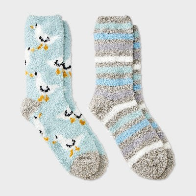 Women's Duck 2pk Cozy Crew Socks - Aqua/Ivory/Gray 4-10