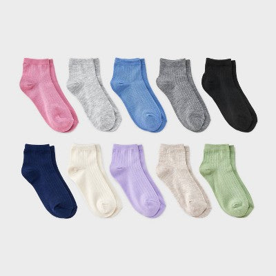 Girls' 10pk Lightweight Ribbed Ankle Socks - Cat & Jack M