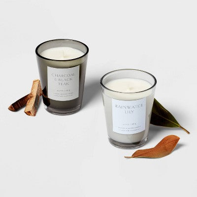 2pk Votive Candle Gift Set Rainwater Lily Charcoal and Black Teak - Threshold