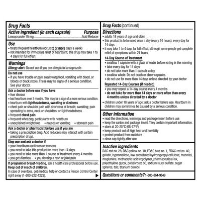 Prevacid 24 HR Lansoprazole Acid Reducer Delayed-Release 15 mg- PPI for Complete Heartburn Relief - 42 Capsules