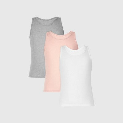 Hanes Originals Girls' 3pk Solid Ribbed Tank Top - White/Pink/Gray M