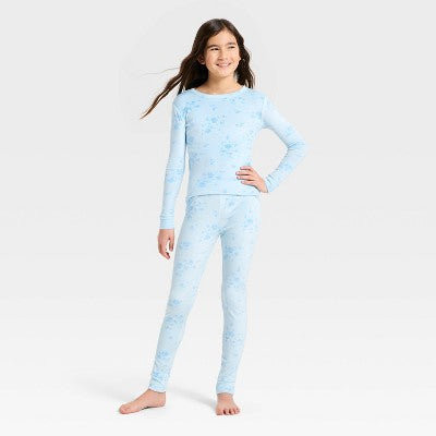 Girls' 2pc Floral Snuggly Soft Pajama Set - Cat & Jack Blue 6