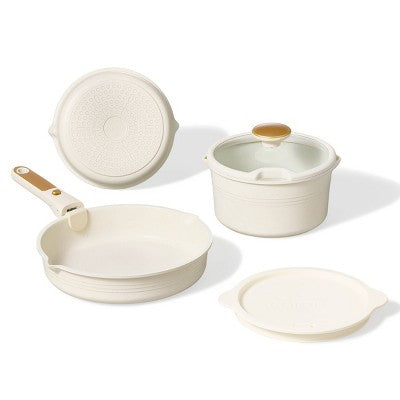 Carote 10pc Nonstick Cookware Set with Detachable Handle White