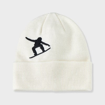 Kids' Knitted Snowboarder Embroidered Hat - art class White
