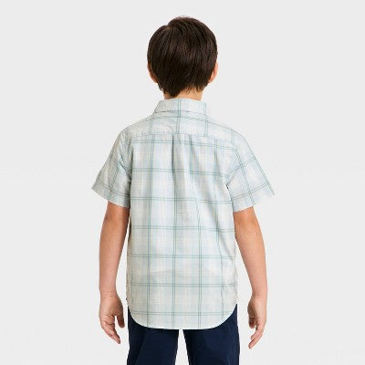 Boys' Short Sleeve Plaid Poplin Button-Down Shirt M