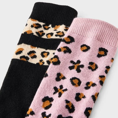 Girls' 2pk Leopard Knee Socks - Cat & Jack Mauve M