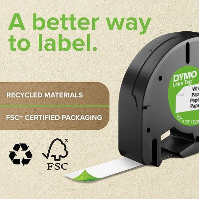 DYMO LetraTag Plastic Label Tape Cassette - White Plastic