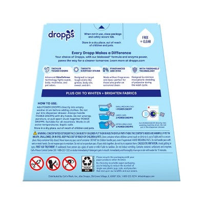 Dropps Laundry 4-in-1 Plus Oxi Power Biobased Detergent Pods - Free & Clear - 63ct