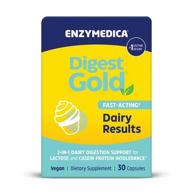 Enzymedica Digest Gold Fast-Acting Vegan Dairy Results for Full Dairy and Lactose Relief Capsules - 30ct