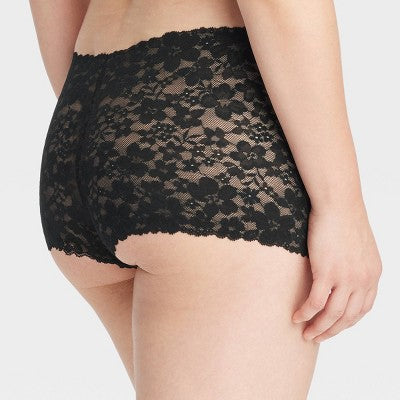 Women's Allover Lace Boy Shorts Underwear - Auden Black XS
