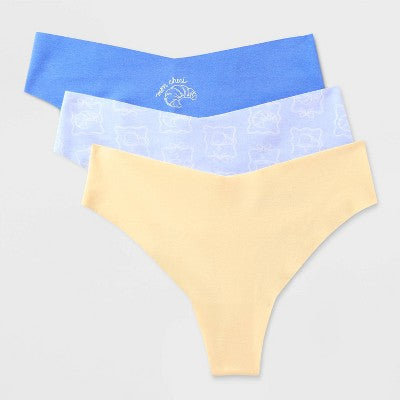Women's Invisible Edge Cotton 3pk Thong - Auden Multi L