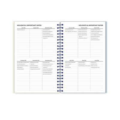Blue Sky Weekly/Monthly Spiral Planner 5"x8" Printed Dylan Blue Check Swirl