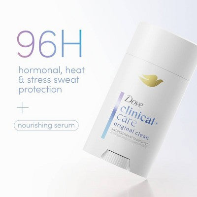 Dove Beauty Clinical 96-Hour Protection Antiperspirant & Deodorant Stick - Original Clean - 2.6oz: Vegan, Solid Form, Suitable for Sensitive Skin